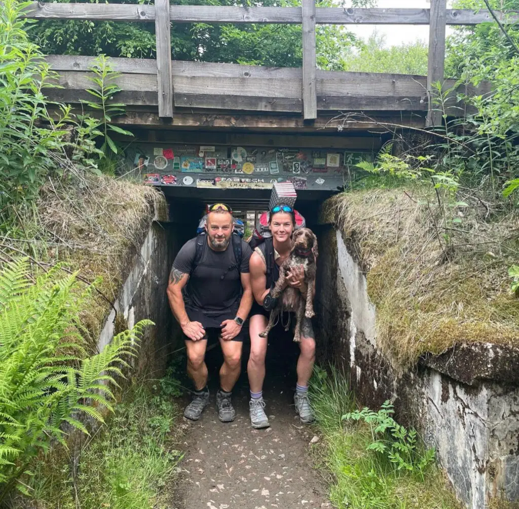 travel couple two of us under a railway bridge on our west highland way hike